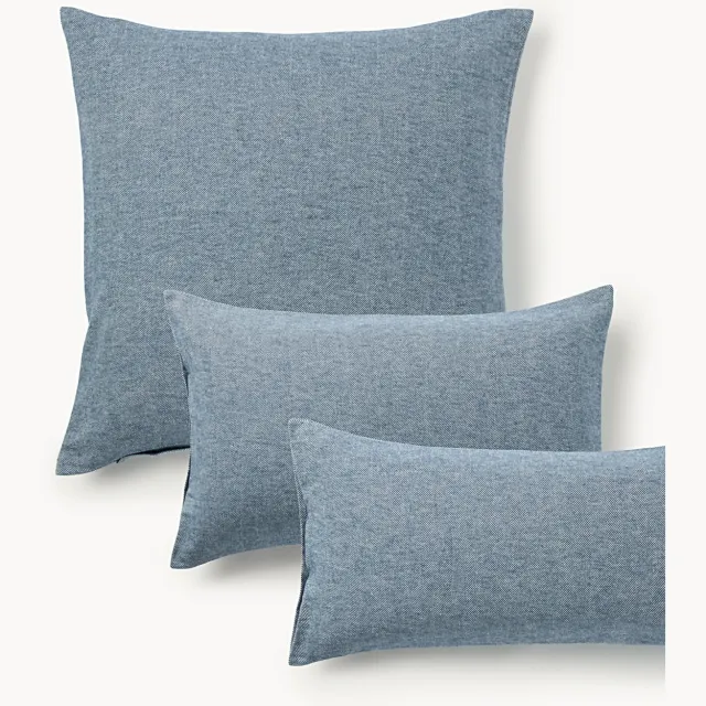 Westwing Collection Flanellen kussenhoes Wanda met visgraatpatroon Blauw