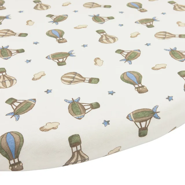 Meyco rond boxmatras hoeslaken Air Balloons ecru/groen/blauw