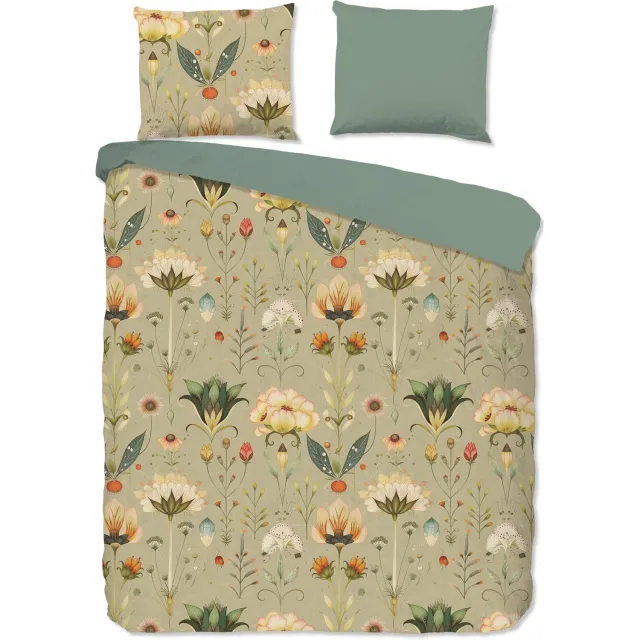 Good Morning dekbedovertrek bloemen en planten - 2 persoons 200x200/220 cm - Groen - 100% Katoen renforce Green