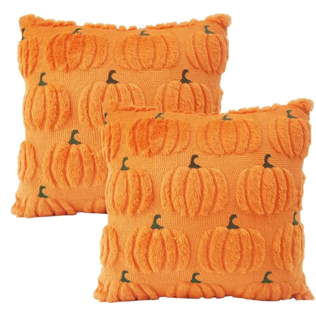 Duraxl Herfstdecoratie kussenslopen pluche - 2 stuks - 45 x 45 cm Oranje