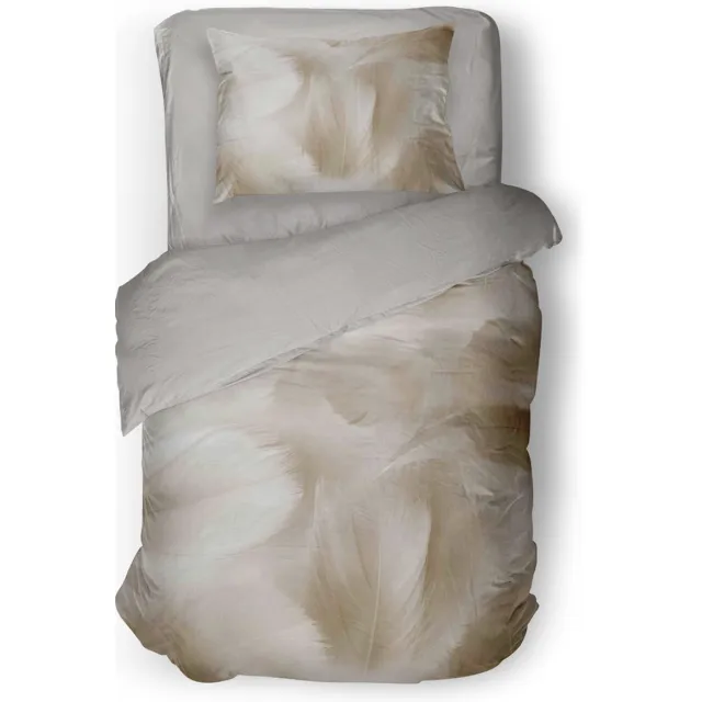 Eleganzzz Dekbedovertrek Feathered Bliss - Sandy Beige - Dekbedovertrek 140x200/220cm - Micropercal - Eenpersoons - Dekbedovertrekken - Veren Dekbedovertrek