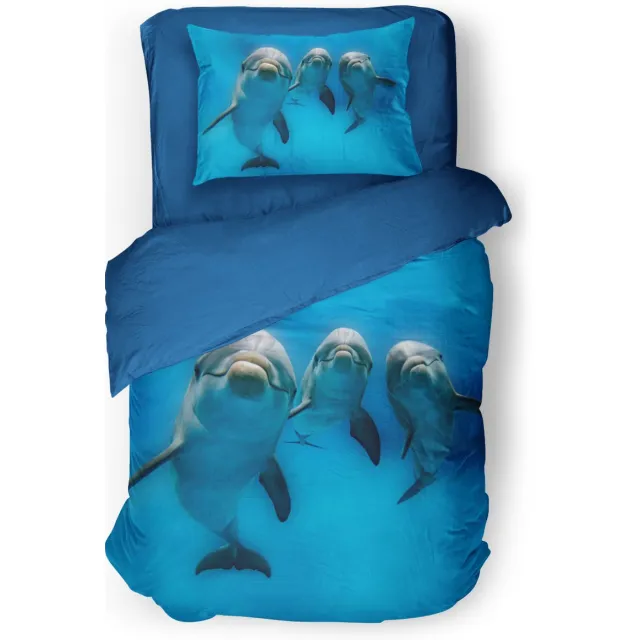 Eleganzzz Kinder Dekbedovertrek Cute Ocean - Dolfijnen Dekbedovertrek - Blue - 140x200/220 cm - Dekbedovertrek Kinderen - Micropercal - Eenpersoons