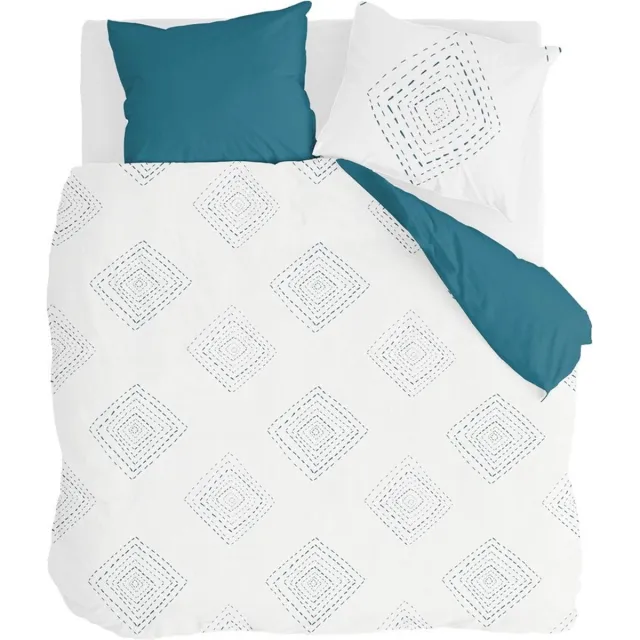Walra Dekbedovertrek Boho Stitches - 100% Katoen (BCI) - Wit / Petrol