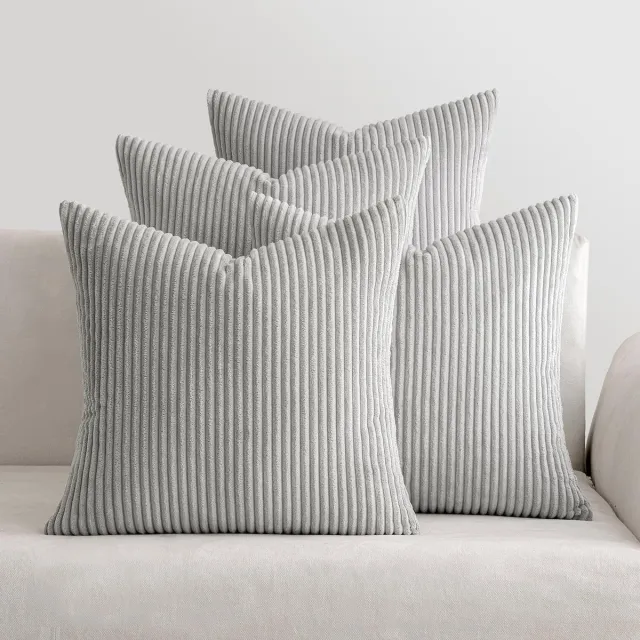 Ibenzoa Set van 4 Luxe Corduroy Kussenslopen voor Stijlvol Interieurdecor lichtgrijs