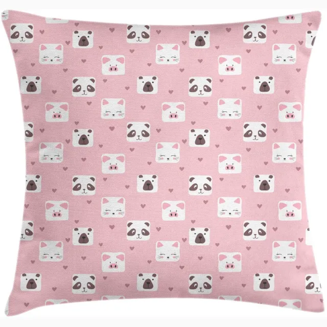 ABAKUHAUS Cartoon Kussenhoes – Kat & Beer – 45x45 cm – Dubbelzijdig Pale Pink Umber