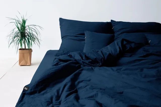 JGS Luxe Katoenen Beddengoedset 135x200 in Marineblauw Inclusief 1 Kussensloop 80x80 Anti-allergeen en Duurzaam Donkerblauw