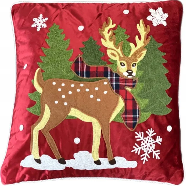 DeHome Kerstkussenhoes 45x45 cm rood velours sierkussen