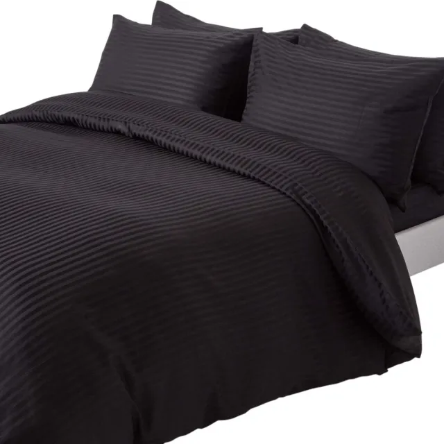 Homescapes Satijn Streep Dekbedovertrek 260x220 cm – Lits-jumeaux extra breed – Zwart – 100% Egyptisch Katoen – Draaddichtheid 330