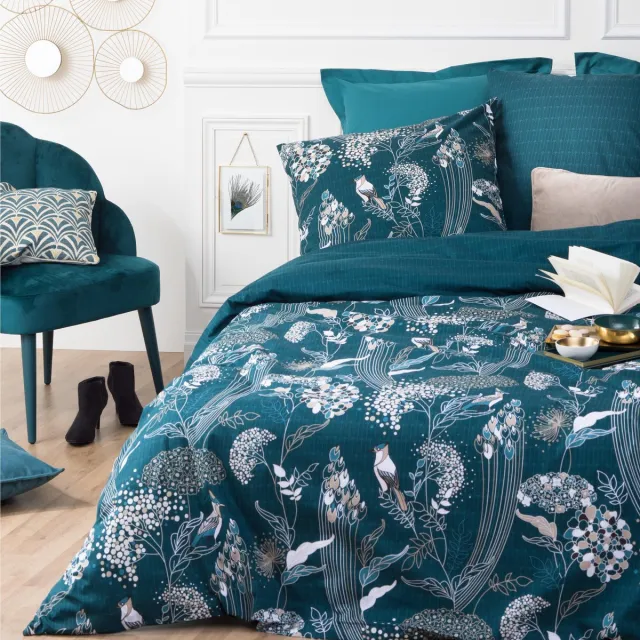 Atmosphera Créateur d'intérieur® Atmosphera 2 persoons bedset 240 x 220 cm dekbedovertrek met 2 kussenslopen Art D pauwprint Wit