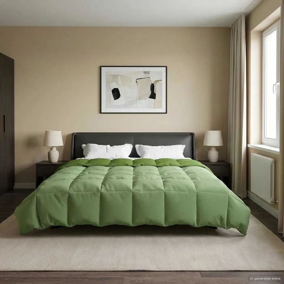 vidaXL Vol jaar dekbed 220 x 240 cm Microfiber (100% polyester) Groen, foto 4