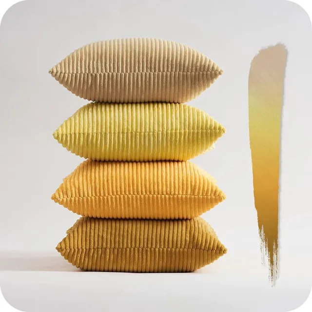 Topfinel Cushion Covers 50 x 50 cm, Yellow, Set of 4 Corduroy Cushion Covers, Decorative Cushion Cover for Sofa, Bedroom, Living Room, Balcony, Children, Fluffy, Colour Gradient geel