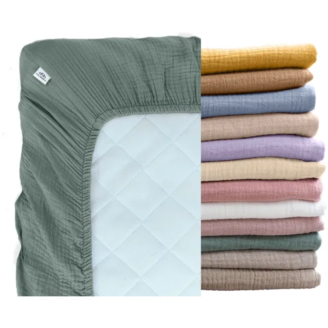 Lilimaus Hoeslaken 90x200 cm - mousseline katoen - matrashoogte tot 20 cm - groen
