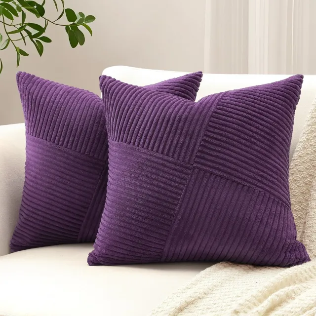 Famanu Set van 2 corduroy kussenslopen met windmolen en strepen patroon, decoratieve kussenhoezen voor woonkamer, 45 x 45 cm, ideaal voor een speelse en gezellige uitstraling in je huis wit