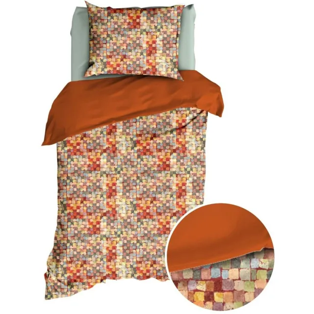 Satin D Or Satin d'Or Mosaic Dekbedovertrek - Eenpersoons - 1-persoons (140x200/220 cm + 1 sloop) - Multi/Terra
