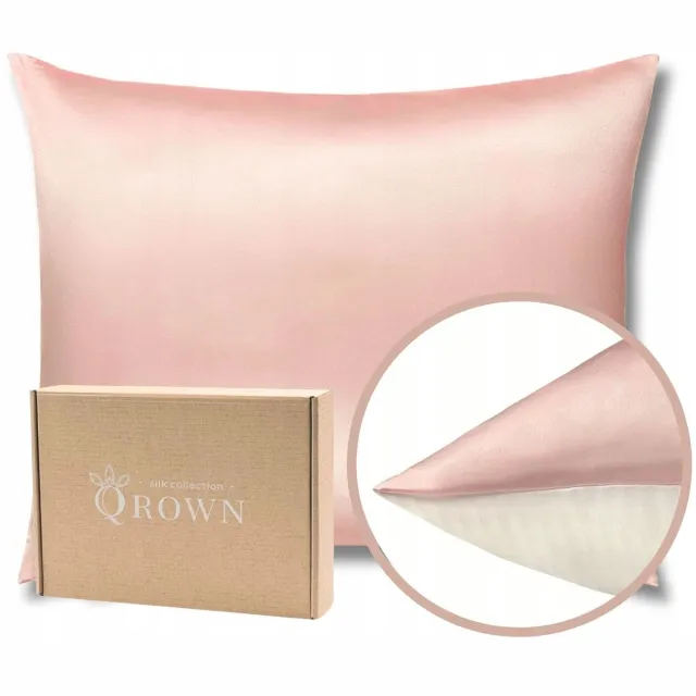 Qrown Zijden Kussensloop 50x70cm - 100% Moerbeizijde & Katoen Lichtroze