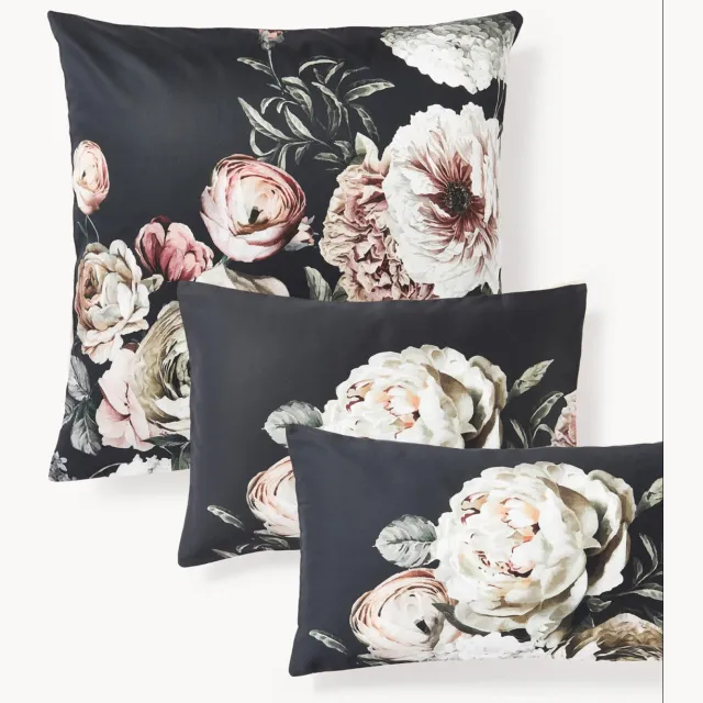 Westwing Collection Katoensatijnen kussenhoes Blossom antraciet