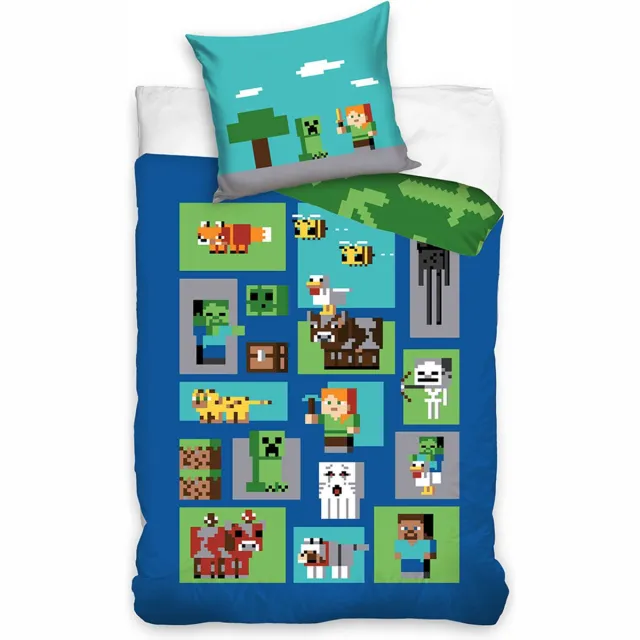 Minecraft Dekbedovertrek Eenpersoons 140x200cm Katoen Grote Kussensloop 70x90cm Blauw