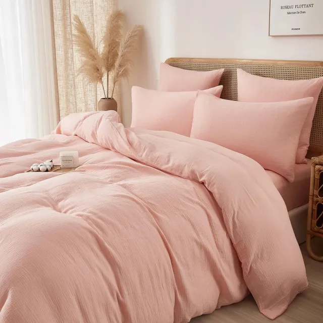 Ibenzoa Zachte Zomer Beddengoedset - Mousseline Katoen, Roze, Boho Stijl rood