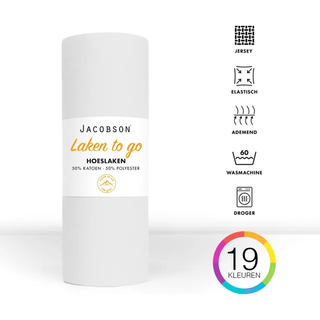 JACOBSON Hoeslaken - 180x200cm - Jersey Katoen - tot 25cm matrasdikte - Wit