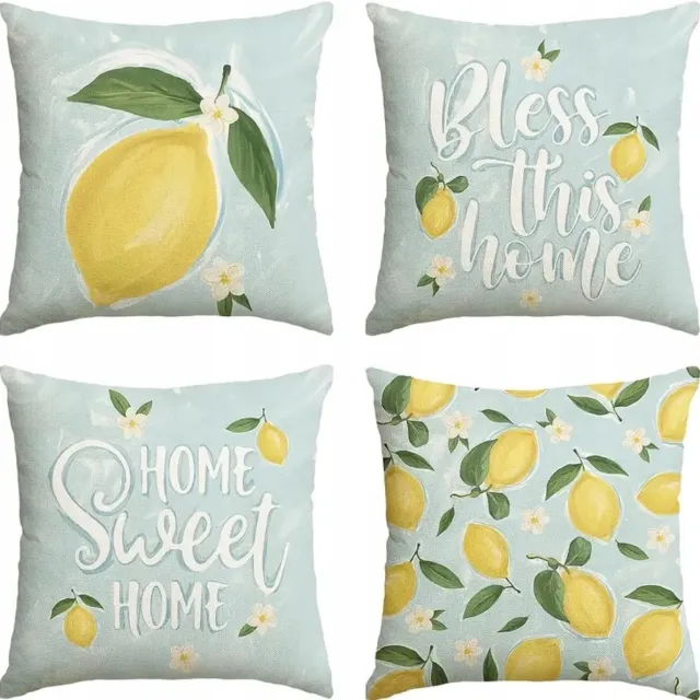 eCarla Set van 4 Kussenhoezen 45x45 cm - Boho Citroen Print Multicolor