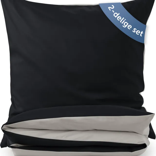 Blumtal Dekbedovertrek Set Tweekleurig - Luxe Beddengoed - 2 x Dekbedovertrek - 2 x Kussensloop - Zwart en Lichtgrijs