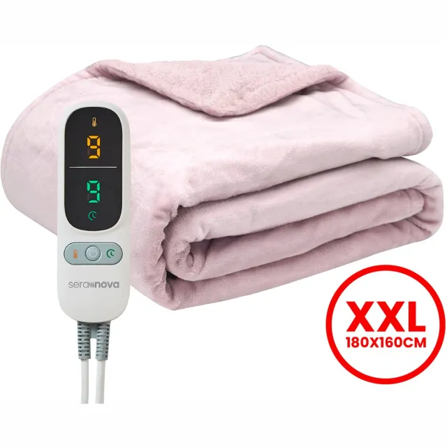Seranova Elektrische Deken XXL - Extra Warmtedraden - Premium Model - 180x160 cm - 2 persoons Warmtedeken - Dubbelzijdig Fleece Sherpa - Roze Roze Premium (Dusty Pink)