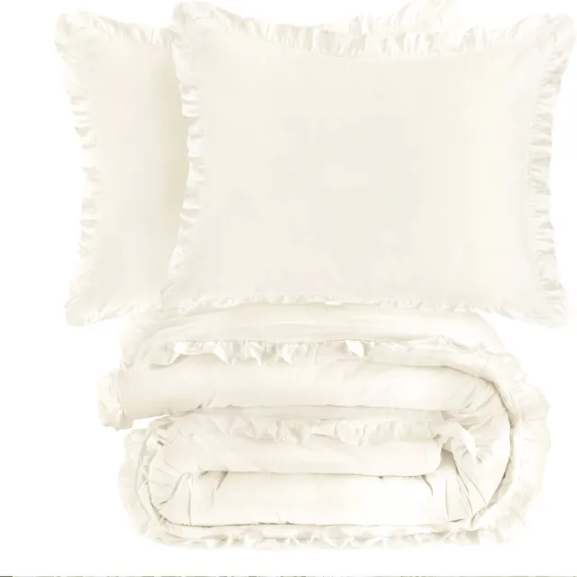 NOUS Living katoenen ruffle dekbedovertrek 2-persoons (200x220 cm) Ecru
