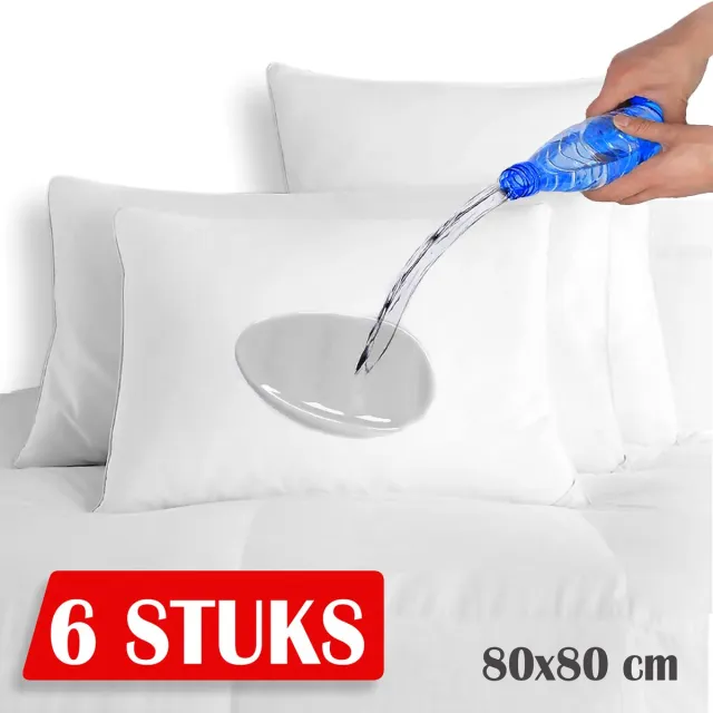 Litalente 6x Waterdichte Katoenen Kussenbeschermers -Met ritssluiting - Kussenbeschermer Waterproof Wit - 80x80 - Antibacteriëel - Waterdichte Kussen Beschermer - Vocht beschermend - Met rits - Incontinentie Kussenbeschermer - Waterdichte kussensloop 6 stuks