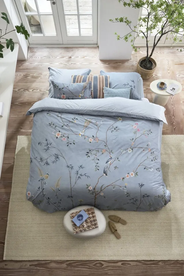Pip Studio Bamboo Blossom dekbedovertrek - Eenpersoons - 140 x 200/220 cm - Licht blauw