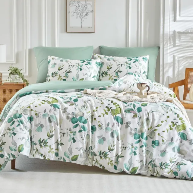 Unyqoos Stijlvol en Comfortabel Beddengoedset met Ritssluiting en Bloemenpatroon groen
