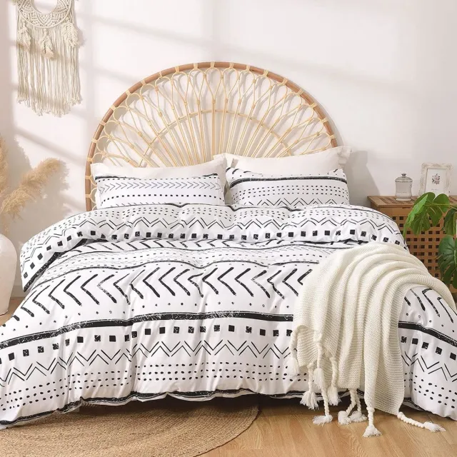 Ibenzoa Elegant Boheems Dekbedovertrekset – 200x200 cm, 3-delig, Wit-Zwart