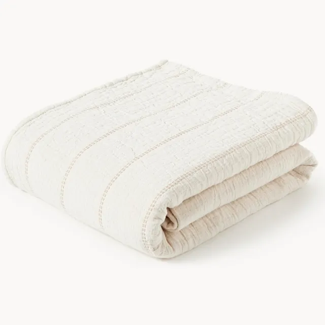 Westwing Collection Katoenen bedsprei Lianna met structuurpatroon Beige
