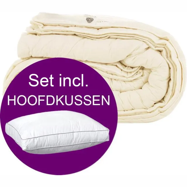 TIMZO Wollen Dekbed 4-Seizoenen + Hoofdkussen - Eenpersoons - 140x220 cm - Set Ecru