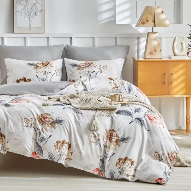 Famanu Dekbedovertrekset tweepersoons 240 x 220 cm aquarelpatroon microvezel rood 1- Rood- Pioenroos