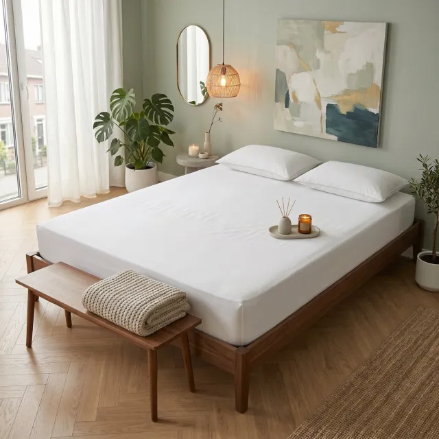 Saphira SOFT Geweven Katoen Hoeslaken – Wit – 160x200 cm – Tweepersoon – 30 cm Matrashoogte – 100% Katoen – 360° Elastiek Rondom – Glad, Ademend & Zacht