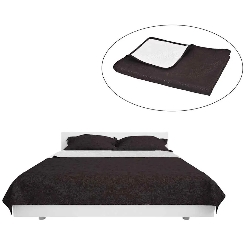 vidaXL Bedsprei dubbelzijdig 170x210 cm quilt crème en bruin, foto 3
