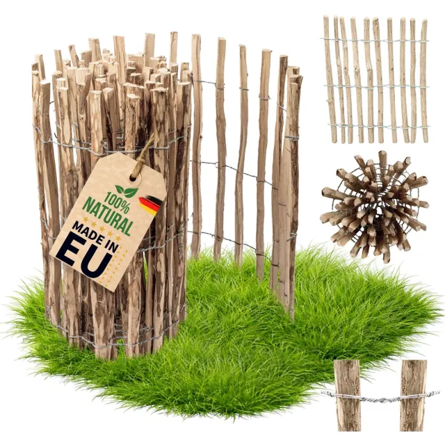 Floranica Tuinhek - Hazelaar - Lengte: 1 loopende meter Hoogte: 120 cm Stavenafstand: 4-6 cm - Borderrand Houten Hek Rolborder Paal voor Hekwerk Perkafscheiding Hondenhek Lattenafstand 4-6 cm