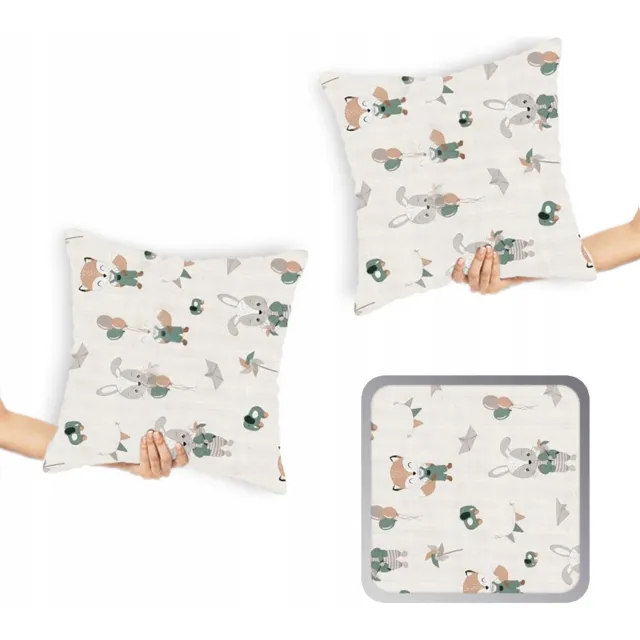 Designpremium 2x Katoenen Satijnen Kussenslopen 40x40cm - Lieve Dierenprint Multicolor