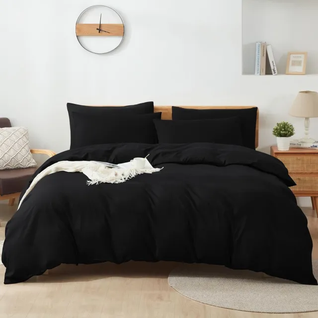 Ibenzoa Beddengoedset van 100% Katoen met Luxe Ritssluiting voor Comfortabele Nachtrust zwart