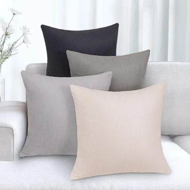 Famanu Corduroy ribfluweel kussenhoezen set van 4 (40x40 cm) – kerst/winter look – zachte sierkussenhoezen – grijs serie Grijze serie