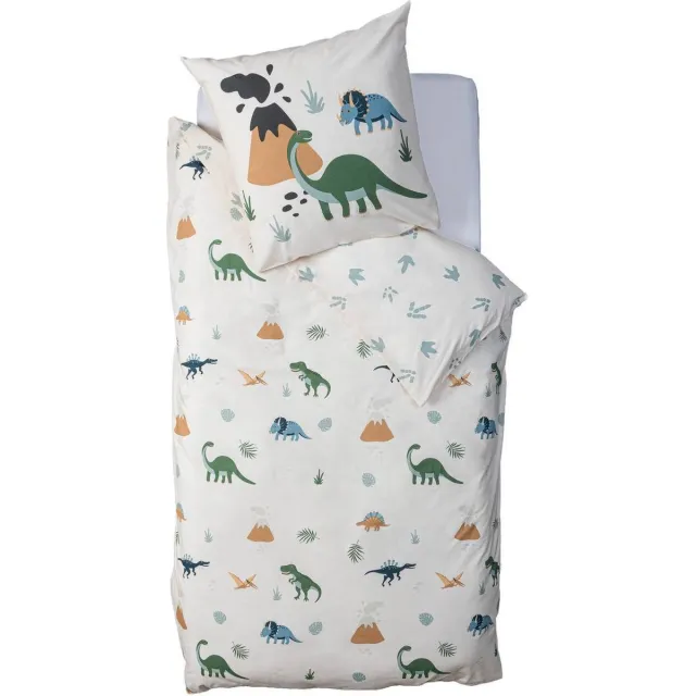 Atmosphera Créateur d'intérieur® Dekbedovertrek en kussensloop katoen 140 x 200 cm - 2 in 1 - Dinosaurus dekbed katoen - 1 persoons overtrek - Dekbedovertrek kinderen omkeerbaar Multicolore