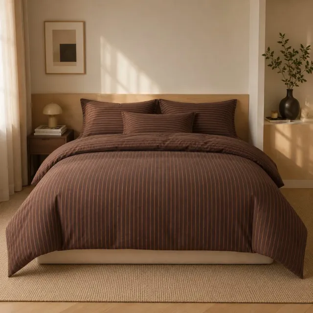 Lano&Go Beddengoed 200 x 220 cm, bruin gestreept, allergie-beddengoed microvezel, Oeko-Tex dekbedovertrek met ritssluiting en 2 kussenslopen 80 x 80 cm