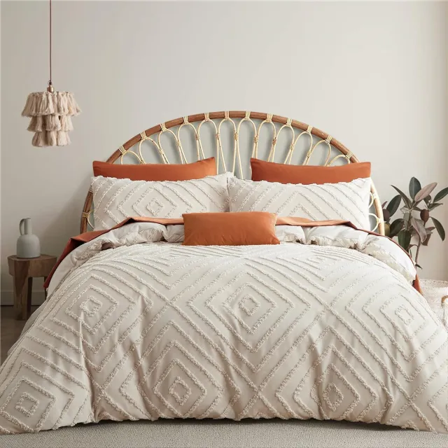 Ibenzoa Luxueuze Bohemian Stijl Beddengoedset met Handgemaakt Tufted Ontwerp voor Elke Slaapkamer beige