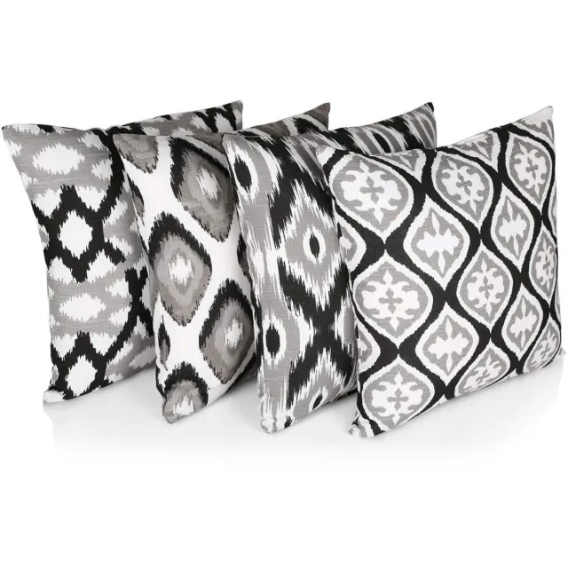 Ibenzoa Stijlvolle Set van 4 Decoratieve Katoenen Kussenhoezen voor Woonkamer en Slaapkamer, 45 x 45 cm zwart