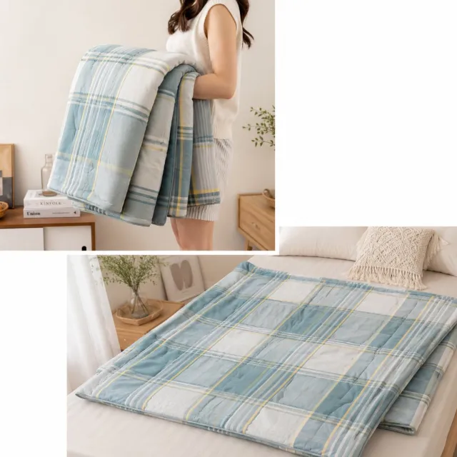 Jaquet Bedding Jaquet Zomerdeken 200x220/230 cm – 100% Katoen – Zonder Dekbedovertrek – Lichtblauw Geruit – Ademend & Comfortabel