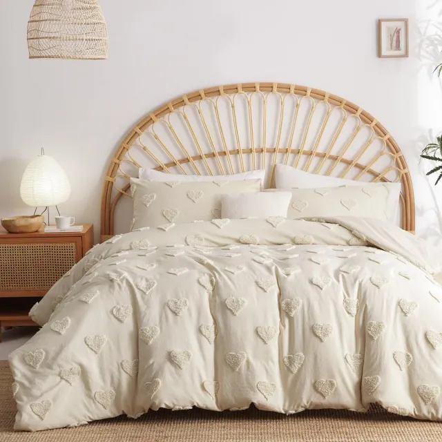 Ibenzoa Bohémien Stijl Dekbedovertrek Set 220 x 240 cm met Kussenslopen en Rits voor Tweepersoonsbed Beige