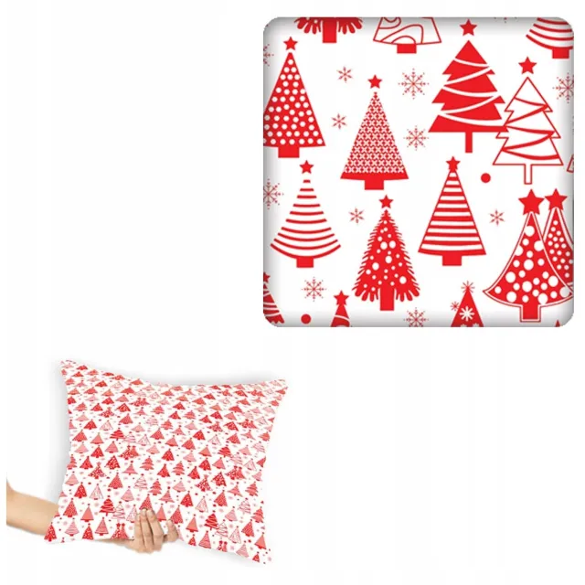 Designpremium Kerst Kussenhoes 40x60 cm - Katoen Satijn met Kerstbomen Wit met rode kerstbomen
