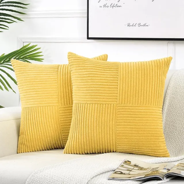Riokem ® Klassieke Gele Corduroy Kussenhoezen Set van 2 - 60x60 cm - Modern en Elegant Boho Design geel