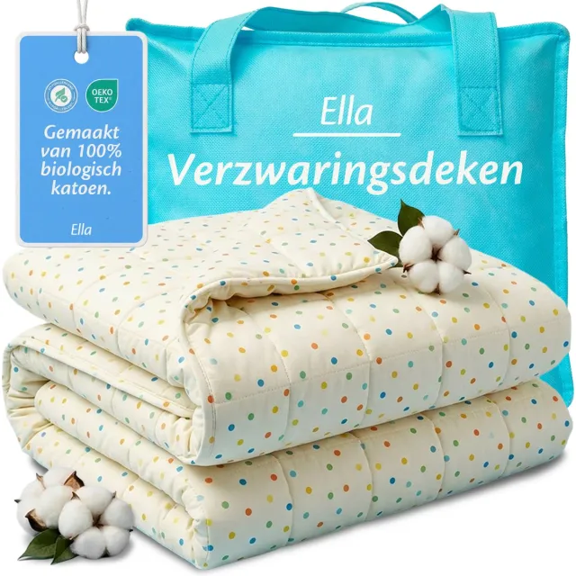 Ella Verzwaringsdeken Kind 2,4kg - OEKO-TEX Katoen Zwaartedeken 90 x 120cm - Weighted Blanket - Verzwaarde Deken Stippen Wit