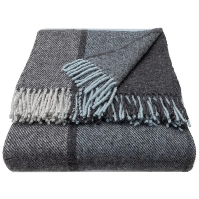WOOOL Luxury Plaid - Block Check (Duck Egg) - 150x183cm - 100% Wol Blauw